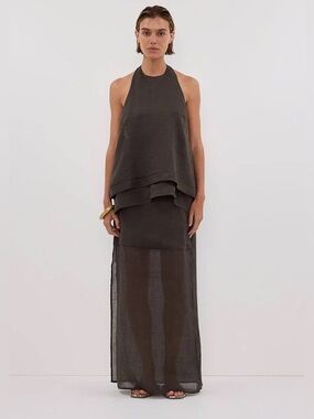 DISSH Kai Petrol Ramie Midi Skirt